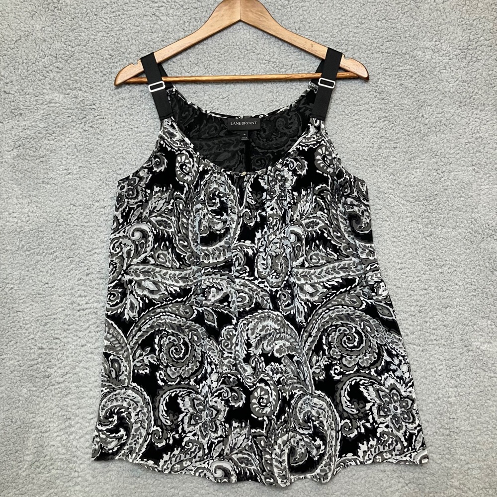 Lane Bryant Tank Top Women 18 Plus Black‎ White Paisley Adjustable Straps Flowy